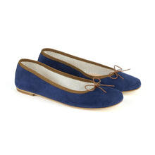 Load image into Gallery viewer, SOFIA in Camoscio Blu Notte, Gros Grain Cioccolato-Ballerina-Spelta Milano