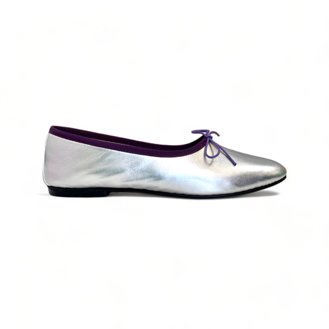 Olga in Laminato Argento - Gros Grain Viola - PRONTA CONSEGNA