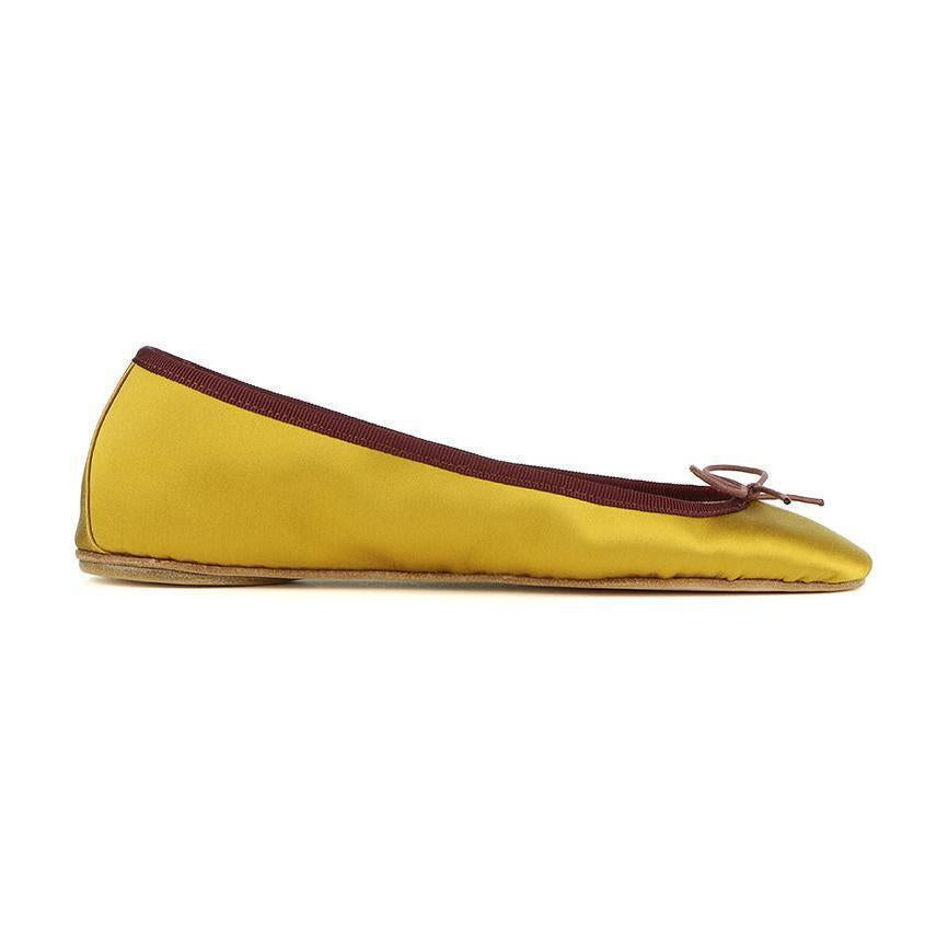 NINA in Raso Giallo Senape, Gros Grain Marsala-Ballerina-Spelta Milano