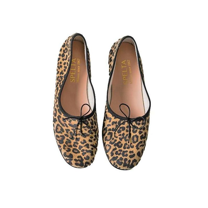 Olga high-vamp ballerina in Leopard Animalier Suede Spelta Milano