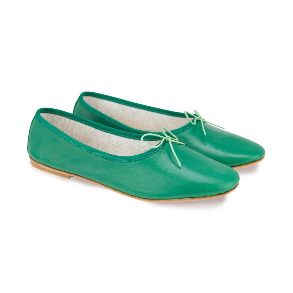Olga high-vamp ballerina in Green Nappa leather Spelta Milano
