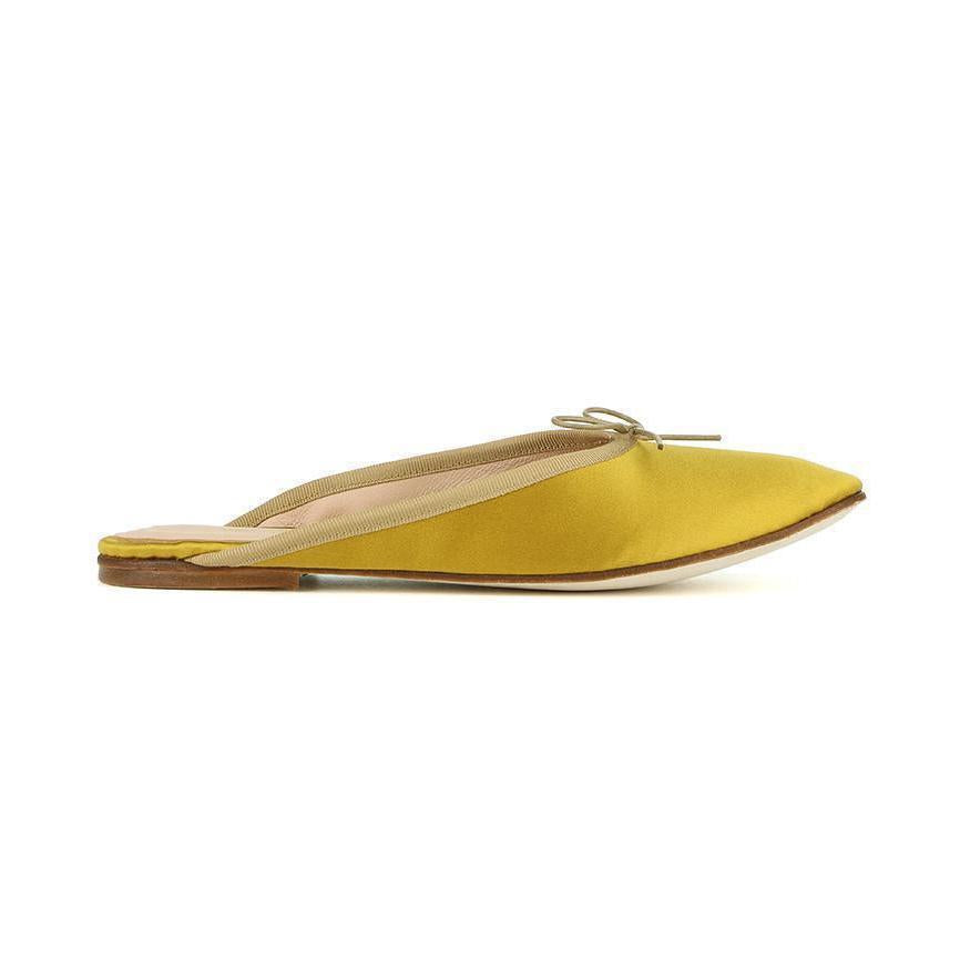 OLGA MULE in Raso Giallo Senape-Ballerina-Spelta Milano