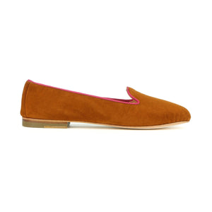 ORTENSIA in Camoscio Cannella, Gros Grain Fucsia-Slip-on-Spelta Milano